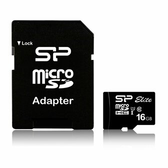 Silicon Power 16GB Elite MicroSDHC Class10 UHS-1 tot 85Mb/s incl. SD-adapter Zwart