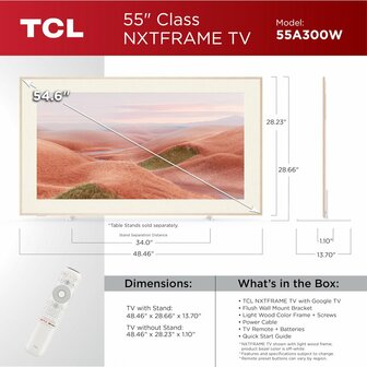 TCL NXTFRAME 55A300W Wit QLED TV | 55&#039;&#039; Ultra HD 4K | Wi-Fi | Smart TV | Google TV | HDR10+ | 120Hz