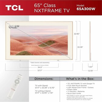 TCL NXTFRAME 65A300W Wit QLED TV | 65&#039;&#039; Ultra HD 4K | Wi-Fi | Smart TV | Google TV | HDR10+ | 120Hz