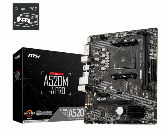 MSI A520M-A PRO | Socket AM4 | AMD A520 | 2xDDR4 | Micro-ATX | Moederbord