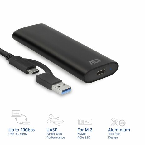 ACT USB-C M.2 NVMe / PCIe SSD Behuizing, tool-free