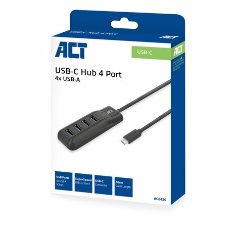 ACT AC6420 interface hub USB 3.2 Gen 1 (3.1 Gen 1) Type-C 5000 Mbit/s Zwart