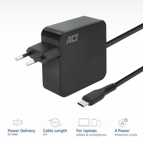 ACT USB-C laptoplader 65W PDP 2m OPEN BOX