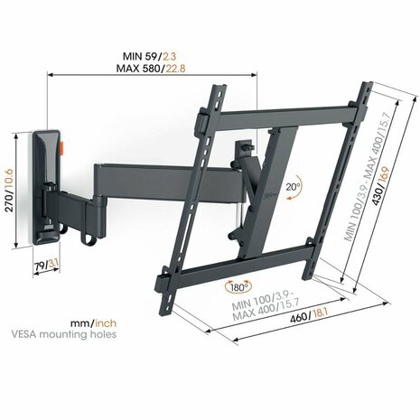 Vogels TVM 3445 Zwart TV-Muurbeugel